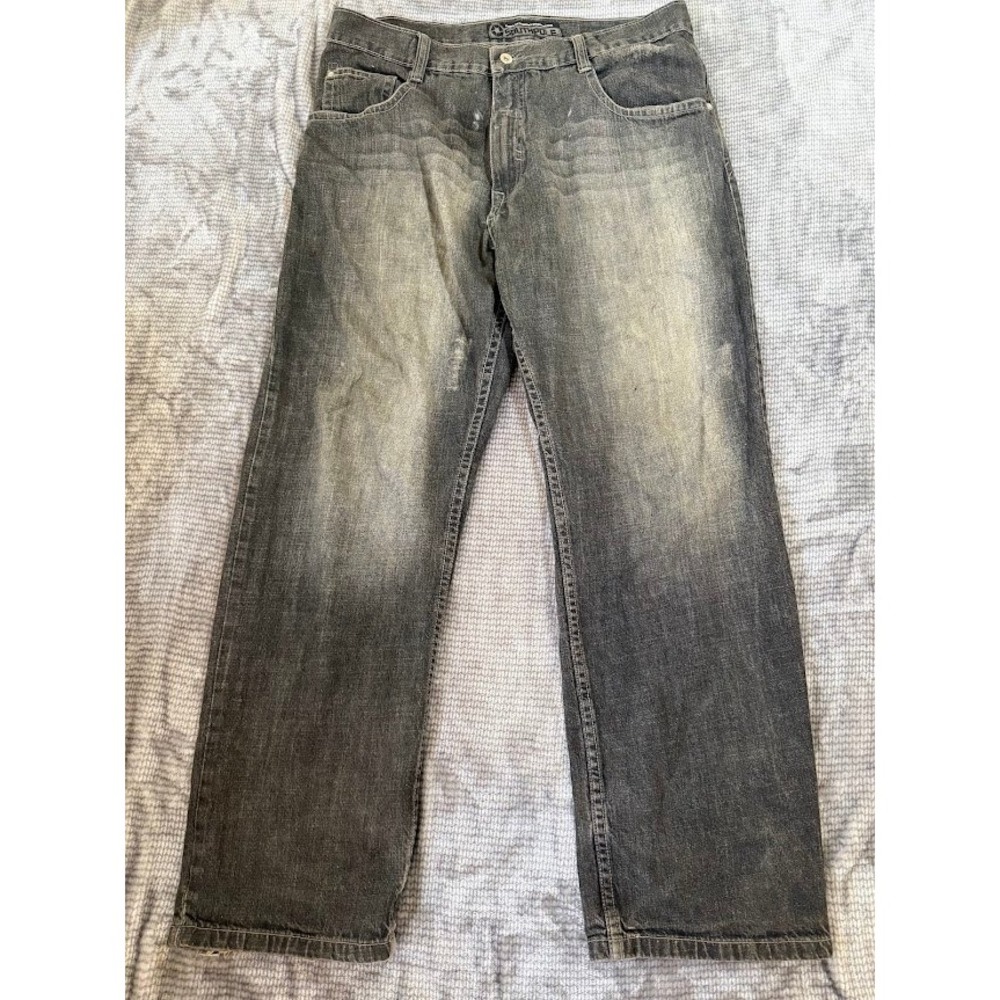 Southpole Relaxed Fit Faded Black Denim Jeans Mens 38x30 Baggy Y2K Streetwear